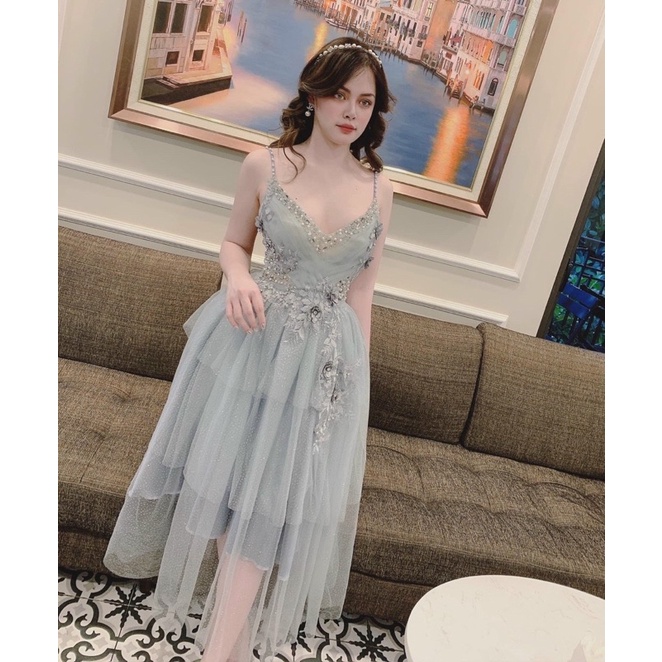 ĐẦM XOÈ TẦNG KIM TUYẾN ĐÍNH HOA full size S/M/L /XL