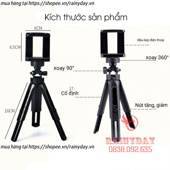 Chân đỡ điện thoại, tripod mini để kẹp điện thoại máy ảnh 3 chân livestream quay phim video chụp ảnh