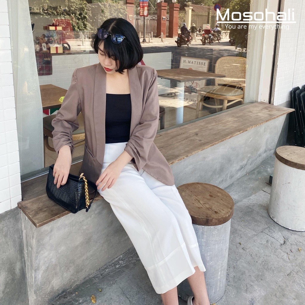 Áo Blazer nữ Mosohali nhún tay, Vest nữ thiết kế thời trang công sở 2 màu dáng hàn quốc