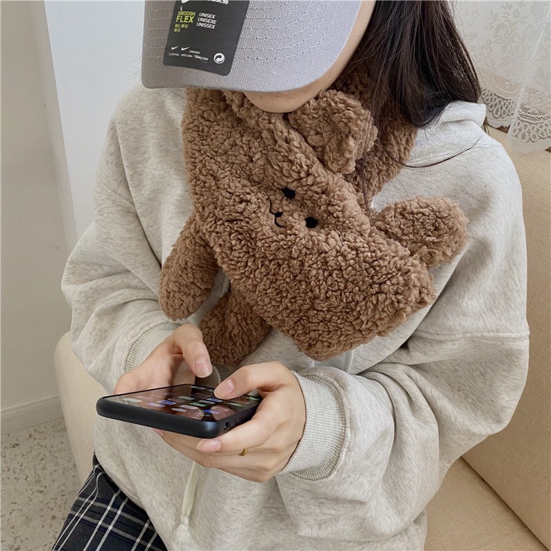 Khăn Len Gấu Lông Cừu Dễ Thương - Khăn Quàng Cổ Mẫu Mới 2021 - Chất Lông Mềm Mịn Dày Dặn MILKY PIG