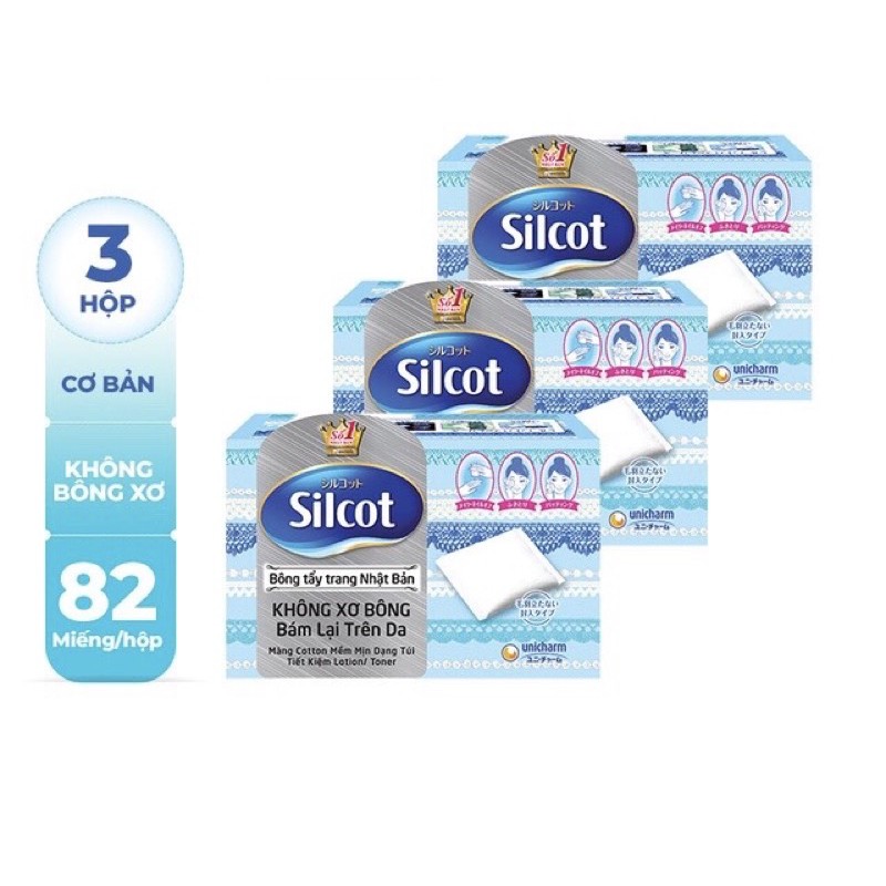 [SILCOT - Mua 1 tặng 1] Combo 3 hộp bông tẩy trang Silcot 82 miếng/hộp