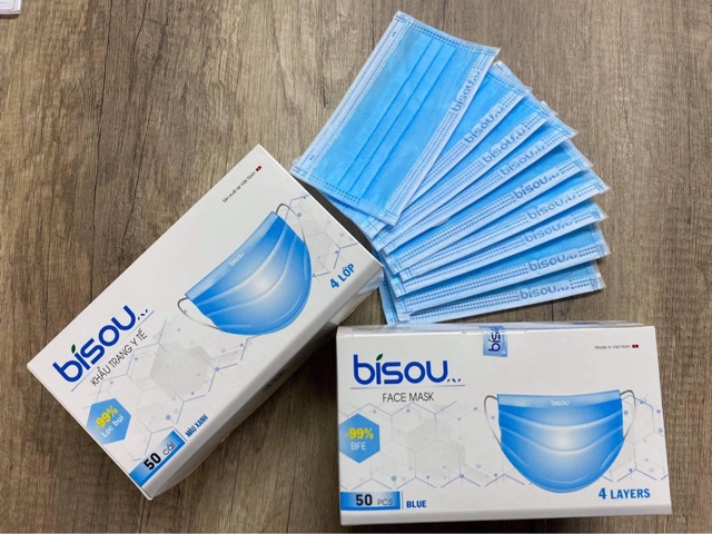 [Chính hãng] khẩu trang y tế bisou đủ màu 4 lớp - hộp 50c | BigBuy360 - bigbuy360.vn