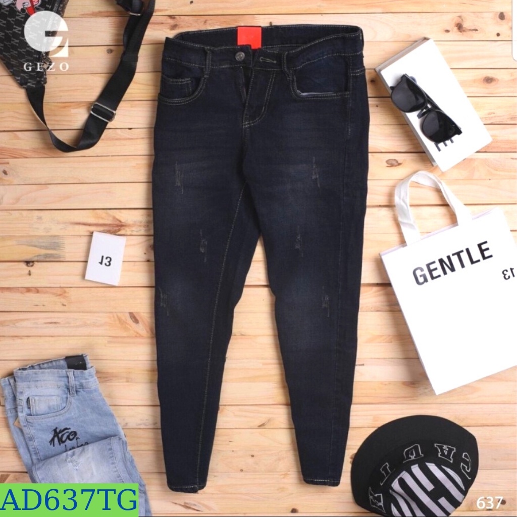 Quần jean nam tenji ad637tg jean nam xanh đen trơn cào nhẹ trẻ trung cá tính thời trang tenji store (44 - 70kg)