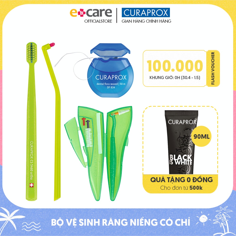 [Mã BMBAU300 giảm 7% đơn 499K] Bộ sản phẩm vệ sinh răng niềng Curaprox Ortho Kit Thụy Sĩ có chỉ