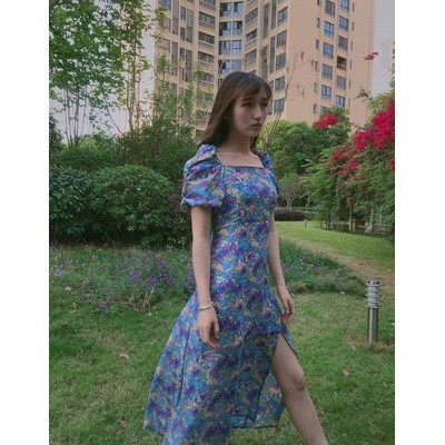 Đầm tay phồng cổ vuông in hoa xinh xắn cho nữ | BigBuy360 - bigbuy360.vn