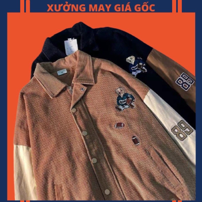 🎆𝐇𝐎𝐓𝐓𝐑𝐄𝐍𝐃🎆 066 Áo Khoác Nữ KaKi Nhung Tâm Thêu Gấu Nút Bấm Hàng Quảng Châu