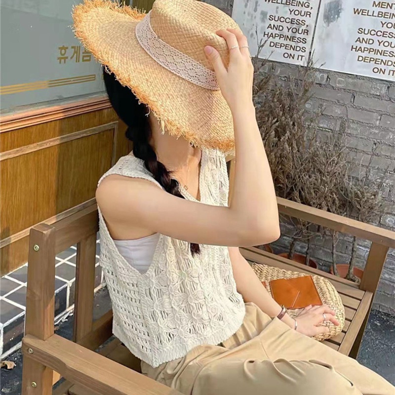Brroa Áo Croptop Dệt Kim Không Tay Họa Tiết Hình Học Phối Nút Xuống Phong Cách Boho Mùa Xuân Hè Cho Nữ