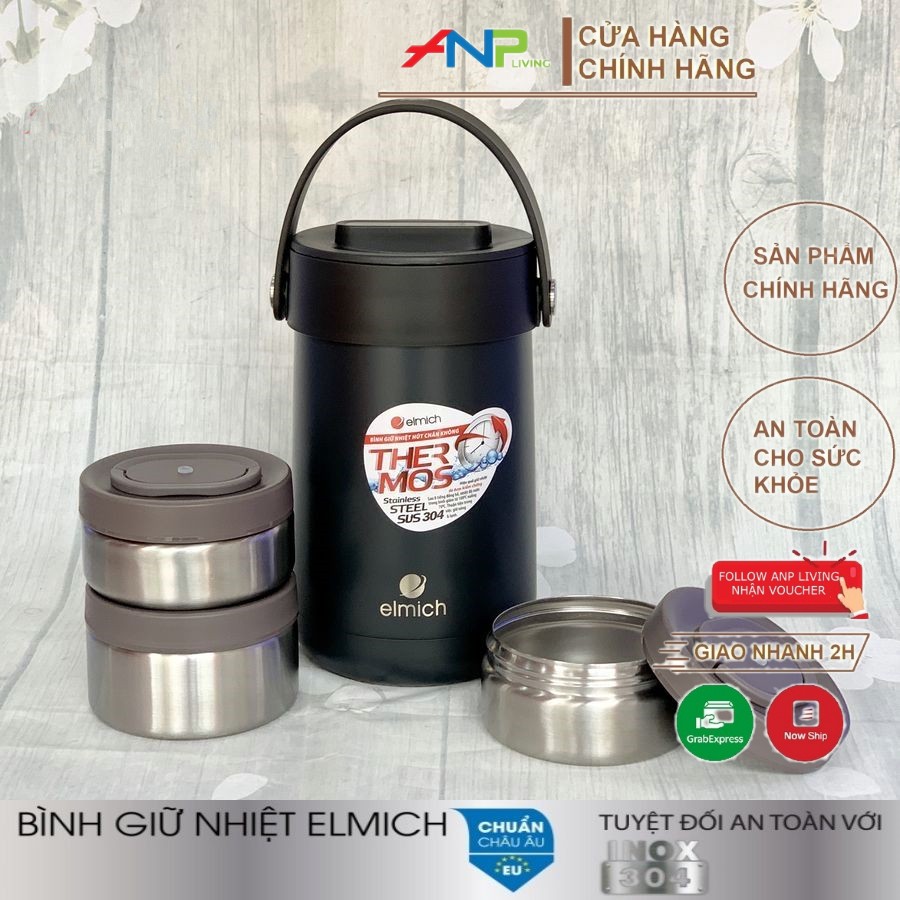 Hộp Đựng Cơm Giữ Nhiệt 3 Ngăn Inox 304 nóng 12h lạnh 24h ELMICH EL-3129 1500ml