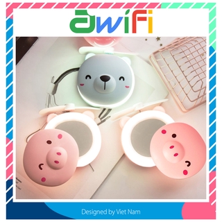 Quạt mini tích điện - Quạt hình heo và gấu kèm gương,đèn Awifi Case L4-2