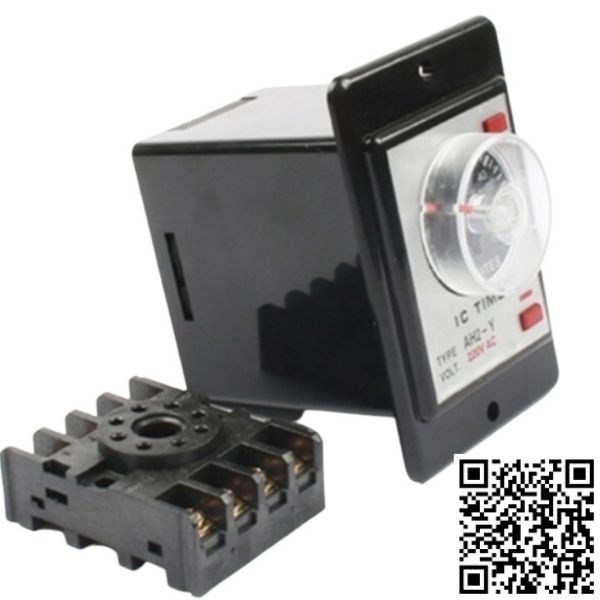 Timer cơ AH2-Y rơ le thời gian điện tử có tai điện áp 220VAC lắp mặt ngoài tủ điện tặng chân đế PF083A