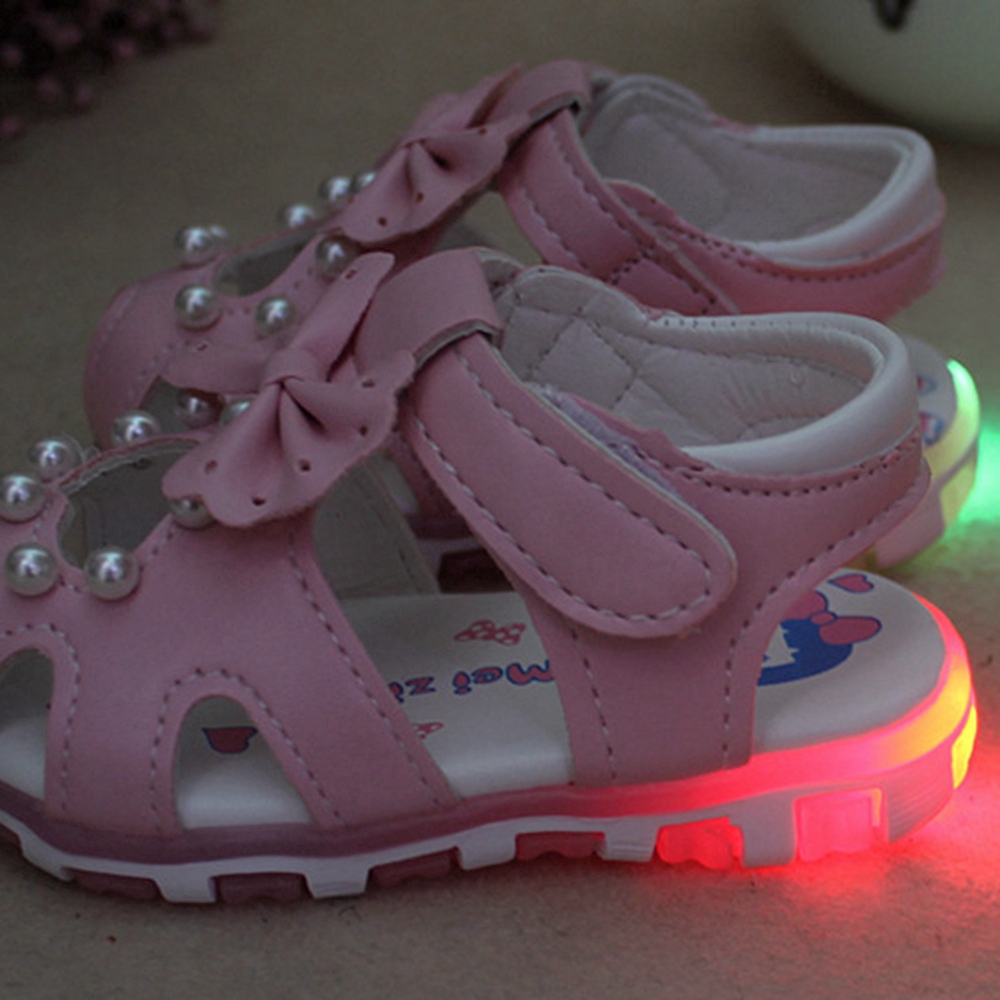 0-4 Years Newborn LED Shoes White Pearl Baby Sandals Hollow Love Girls Infant Toddler Shoes Sandals