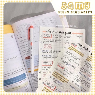 Giấy Refill Ruột Sổ Caro/Chấm/Ngang Size A5/B5/A4 100GSM không lem 200 Trang Còng Klong (100 tờ)