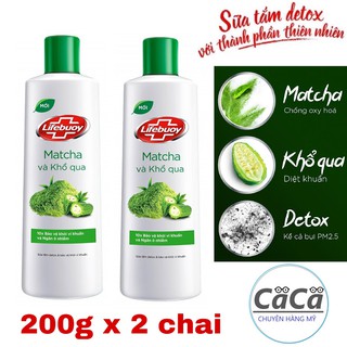Combo 2 chai Sữa tắm Detox bảo vệ khỏi vi khuẩn Lifebuoy 200g x 2 chai Matcha & khổ qua - Hàng khuyến mãi