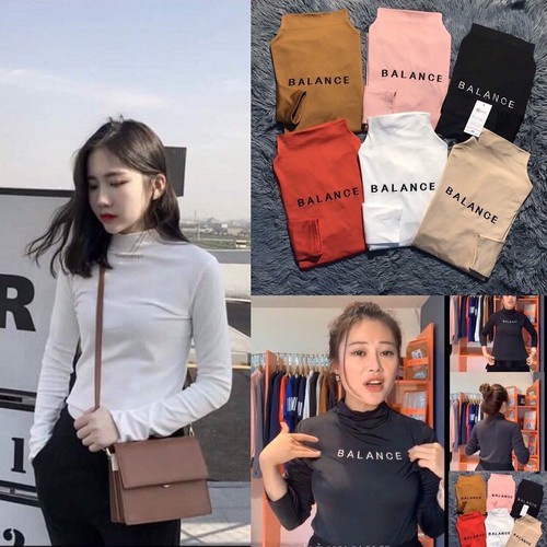 Áo giữ nhiệt nữ cổ cao thu đông phong cách Hàn Quốc, Áo thun giữ nhiệt thu đông nữ dài tay