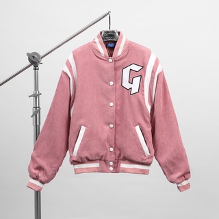 áo khoác nhung tăm form rộng jacket varsity v19 - màu hồng