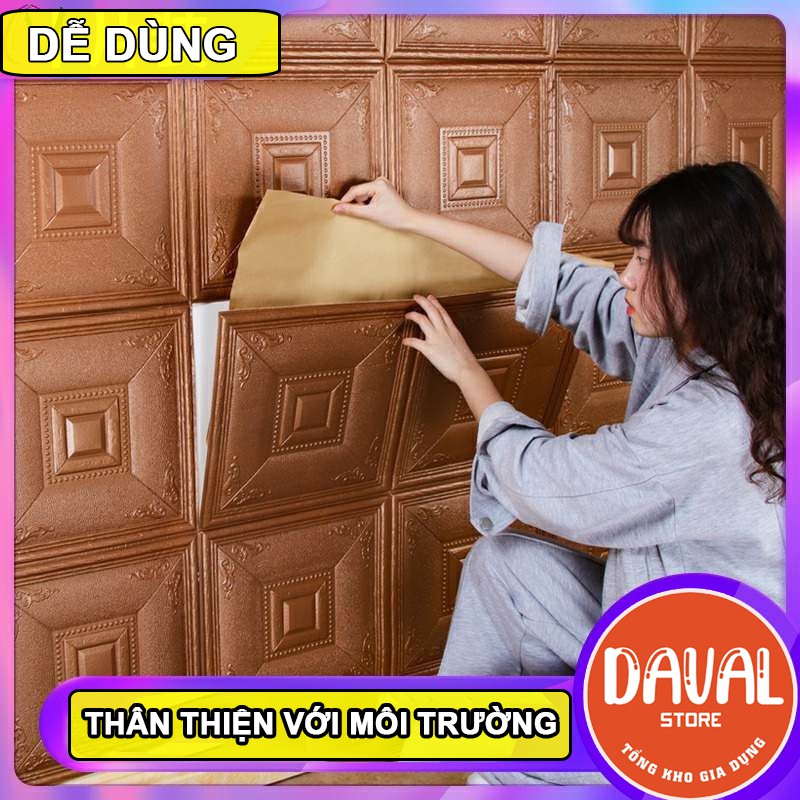 Xốp dán tường - giấy dán tường giả da vân 3D Vân Cổ Điển $ Ô Vuông Khổ 70 x70cm