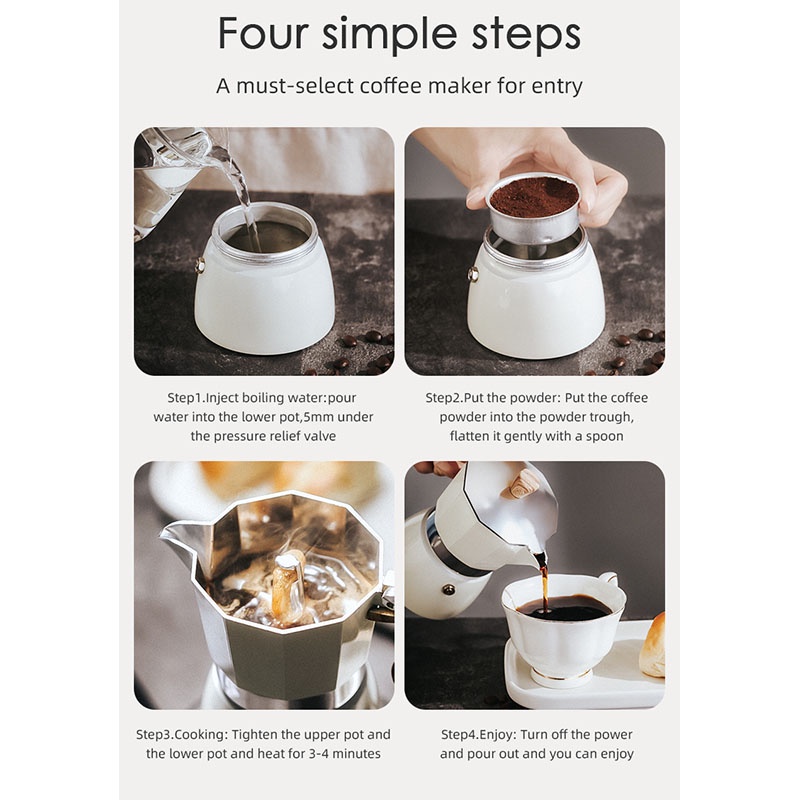 Bình Oneisall Moka chất liệu nhôm pha cà phê espresso dung tích thích hợp cho gia đình/văn phòng/cắm trại 150/300ml