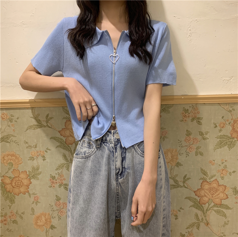Áo kiểu nữ polo ngắn tay kéo khoá đen, trắng chất đẹp, áo croptop nữ 2022