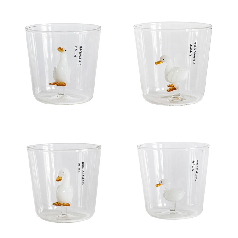 Cốc thủy tinh uống nước hình vịt dễ thương