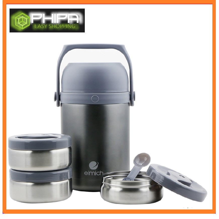 Bình Đựng Thức Ăn Giữ Nhiệt Elmich EL-3128 1.8L, Xám, Inox 304