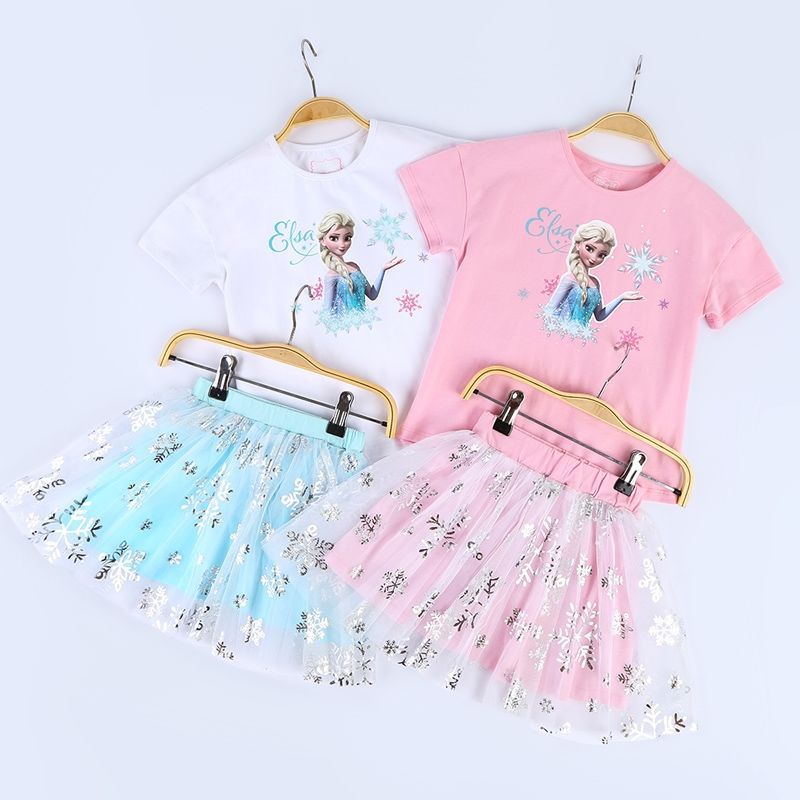 Sét áo thun và chân váy Elsa cho bé gái xinh xắn, đáng yêu