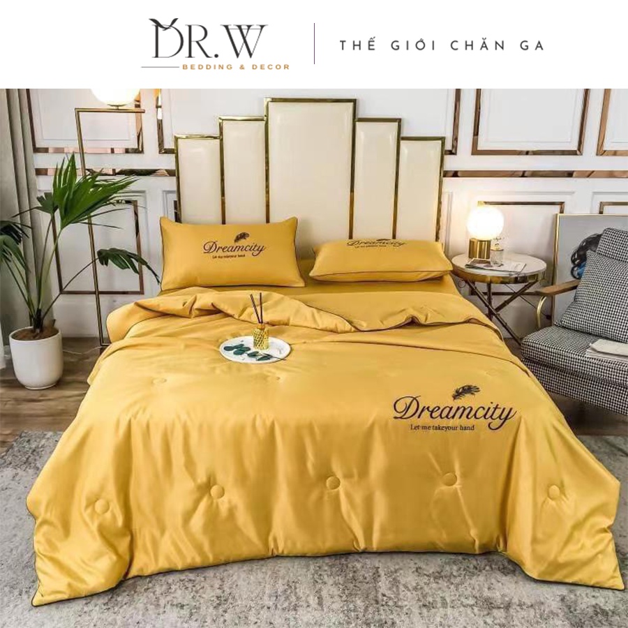 Bộ chăn ga gối nệm đệm 4 món cotton lụa drap bo chun Dream City DR.W phong cách châu âu cao cấp - Thế Giới Chăn Ga