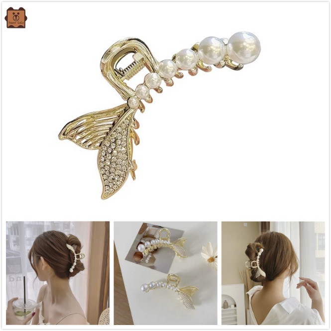 Kẹp Tóc Hình Đuôi Cá Mập Bằng Hợp Kim Đính Ngọc Trai Cỡ Lớn Hàng Mới