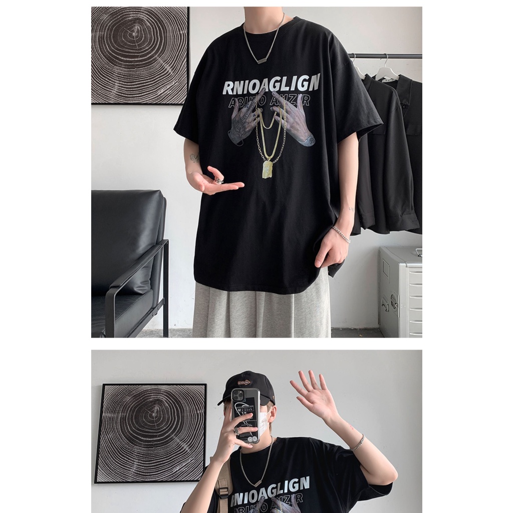 Áo thun ngắn tay phong cách Hip Hop Âu Mỹ cho nam size S-8Xl