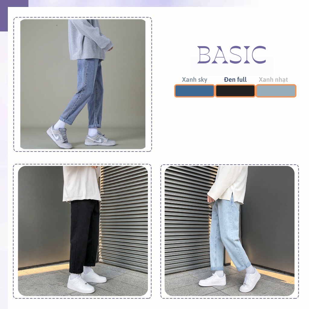 Quần jean nam baggy ống suông rộng BASIC vải jeans bò cao cấp unisex không phai màu