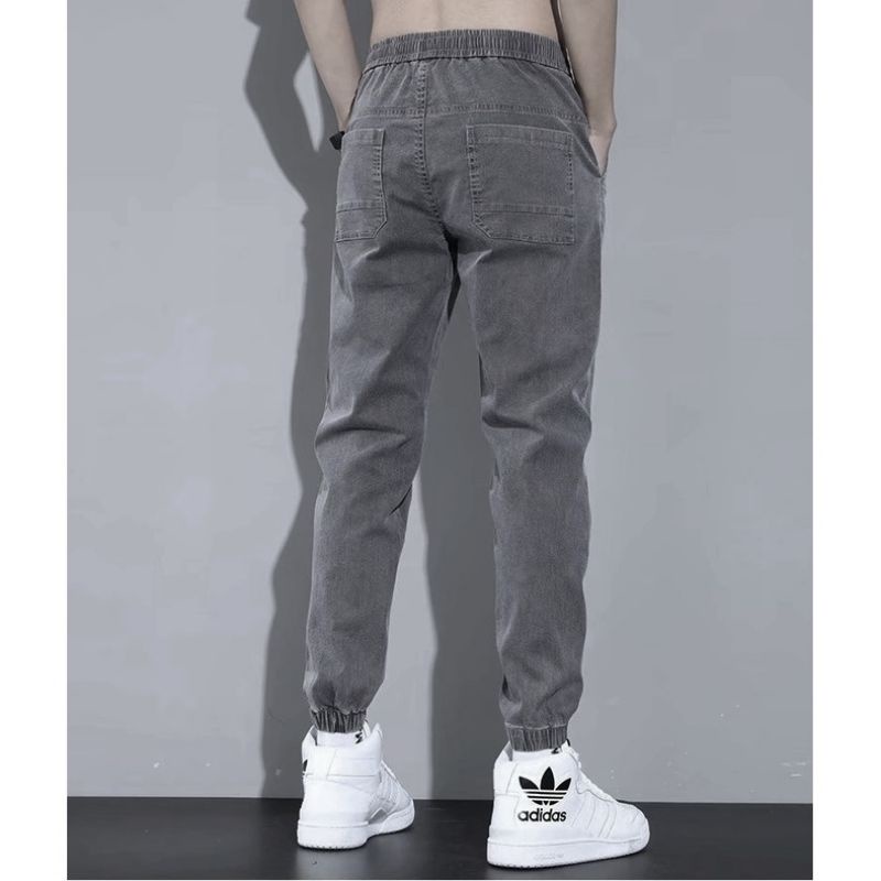 Quần Jogger Jeans nam màu xám logo thêu bó gấu lưng chun 752w 2021 pon.mens