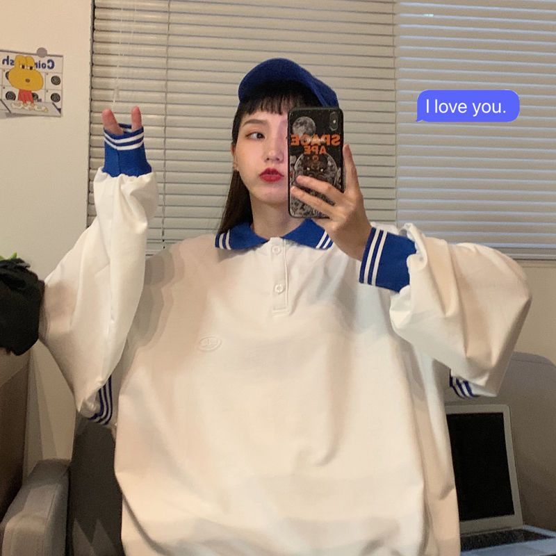 (ORDER) Áo sweater polo form rộng oversize viền sọc kiểu chất nỉ da cá nam nữ unisex phong cách old school (ảnh thật ) | BigBuy360 - bigbuy360.vn