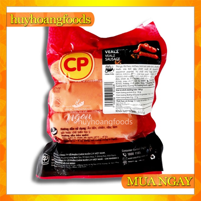 Xúc Xích CP Vealz 8 Cây Bịch 500gr [Giao Hỏa Tốc Biên Hòa]