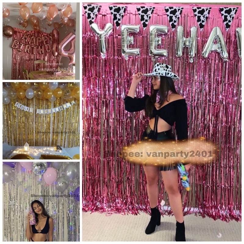 Rèm kim tuyến (rèm xà cừ, ngọc trai) trang trí sinh nhật, party, tiệc cưới, khai trương… (hồng gold, vàng, bạc…)
