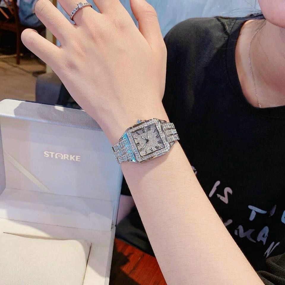 Đồng Hồ Nữ Davena D61151 , Mặt Vuông , Nạm Đá , Size 29x29mm