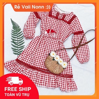 [HÀNG XỊN] Đầm caro viền ren đỏ (KÈM HÌNH THẬT)