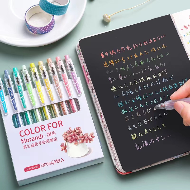 Set 9 Bút Bi Màu Dễ Thương Có Thể Thu Gọn Tiện Dụng