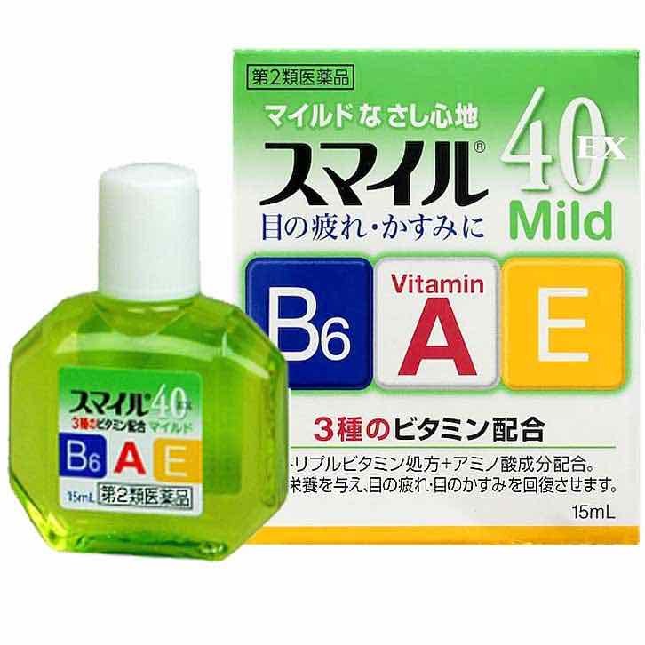 Nước nhỏ mắt SMILE siêu dưỡng 40 EX GOLD 13ml bổ sung vitamin A, E, B6 hàng nội địa Nhật shiroba