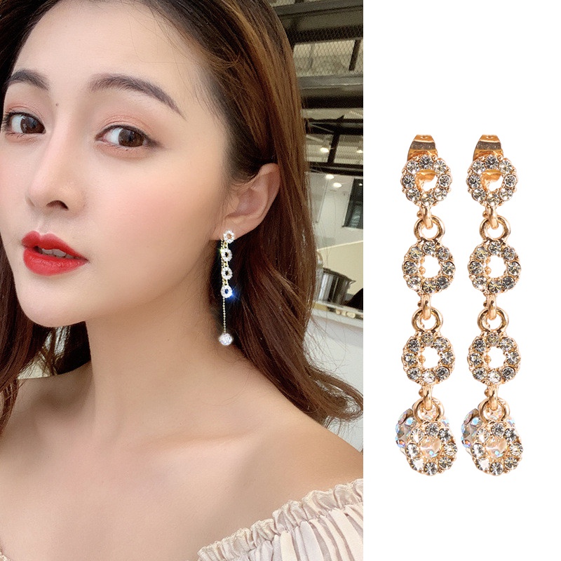 Gold Flash Diamond Ball Tassel Earrings Stud Earrings