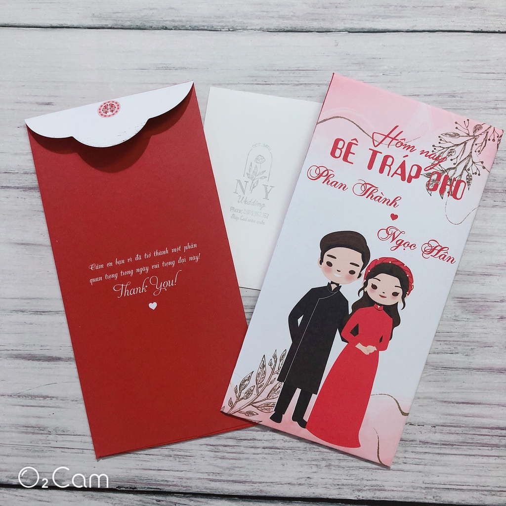 Bao lì in tên dâu rể theo yêu cầu - Lì xì bưng tráp - Lì xì trao duyên phong cách Việt Nam