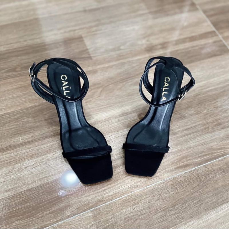 Sandanl calla dây mảnh hở gót cao cấp màu đen 9_10p và  11_12p