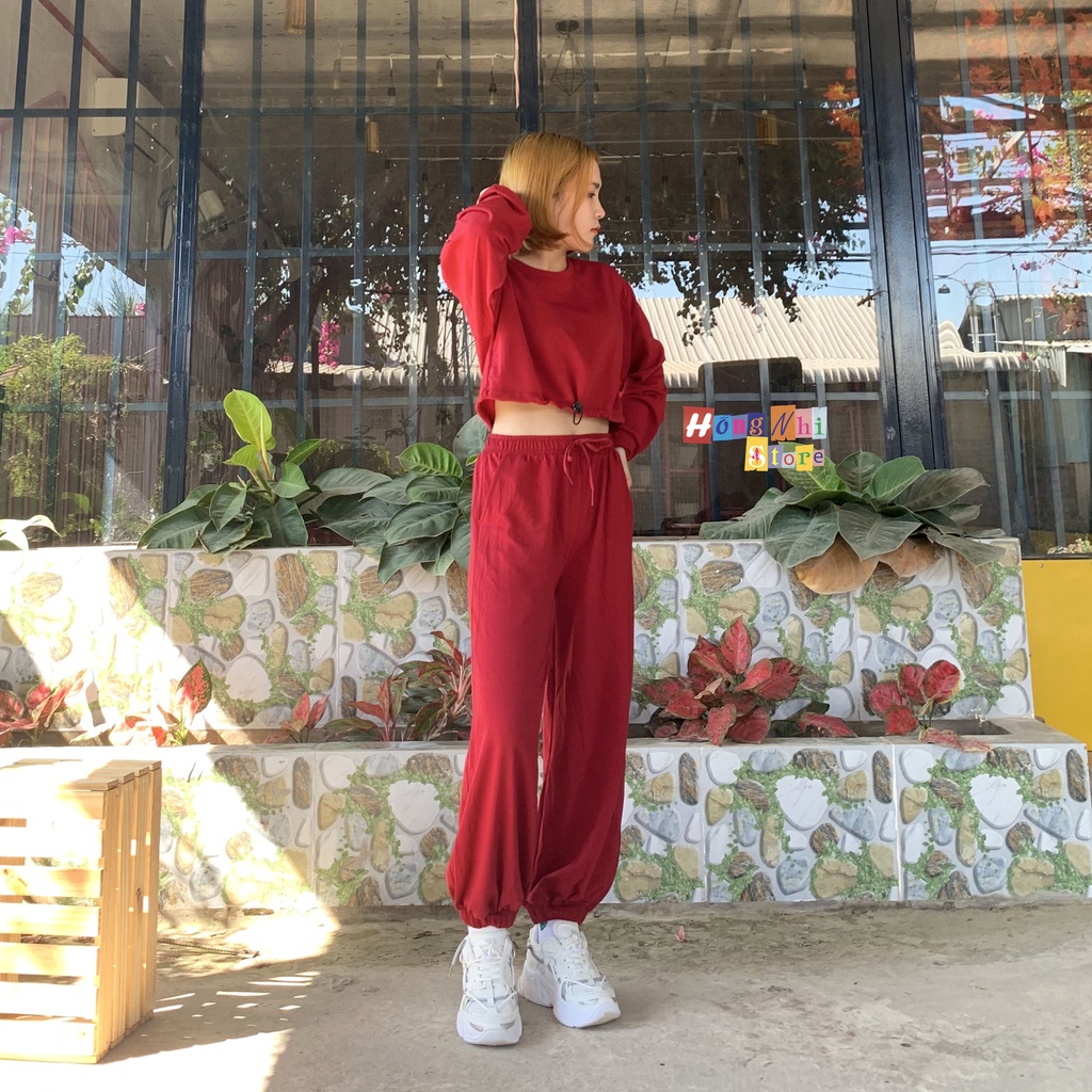 Quần Jogger Basic Pant Ulzzang Unisex Jogger Trơn Bo Lai Màu Đỏ Dáng Rộng Nam Nữ - MM