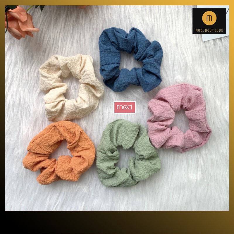 ModBoutique Chun buộc tóc Scrunchies vải đũi Hàn Quốc màu trơn phong cách cá tính thời trang Mẫu 2021