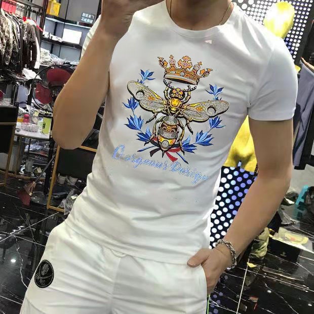 Trendy large T half sleeve T-shirt heavy industry slim fitting short sleeve round neck T-shirt