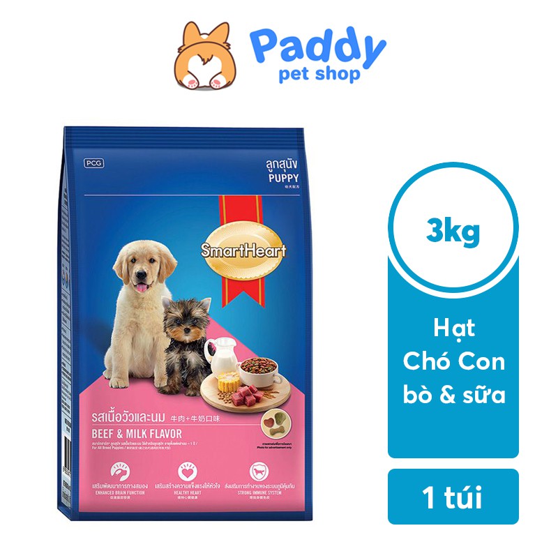 Hạt Smartheart Puppy cho chó con vị bò &amp; sữa (3kg)