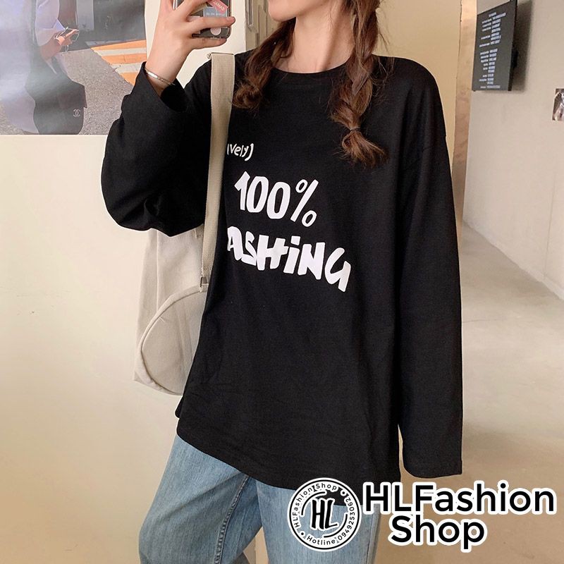 Áo thun tay dài form rộng 100% Dashing, áo dài tay nữ tay phồng HLFashion