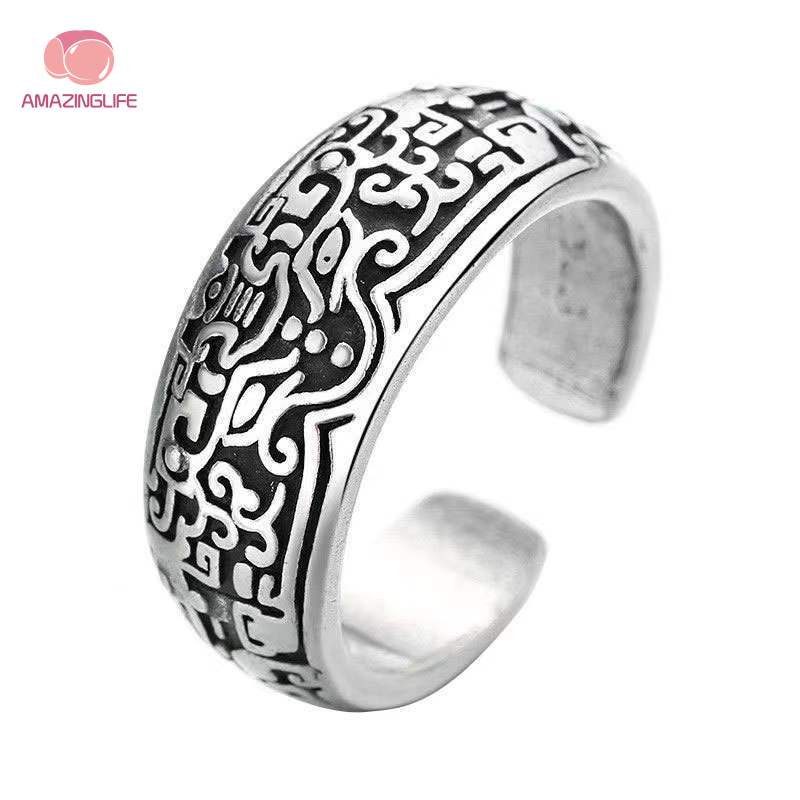 Nhẫn Hở Kim Loại Khắc Hình Pixiu Phong Cách Trung Hoa Cổ Điển Cho Nam