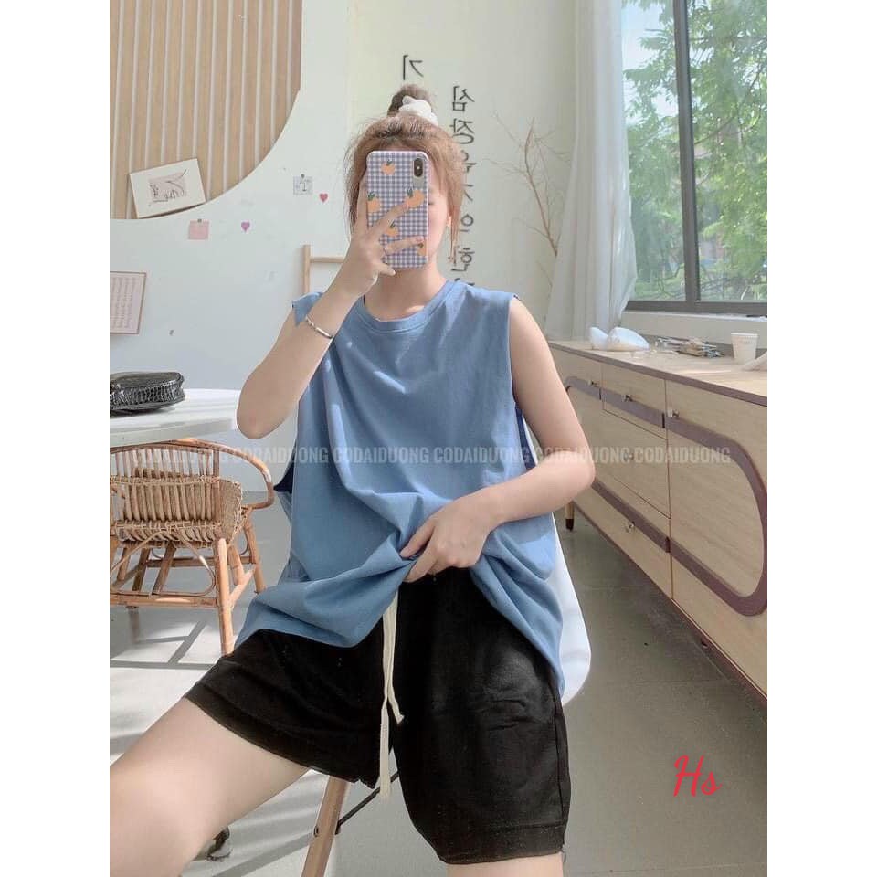 SUSQ005 Set áo tanktop phông quần đùi cộc xanh trắng đen Bộ áo ba lỗ không tay thun quần sooc short mặc nhà đẹp