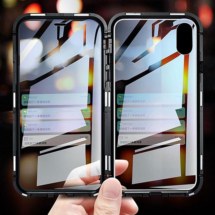 Ốp điện thoại kim loại bằng kính hai mặt có nam châm hấp phụ từ cho iPhone 11 Pro X XS Max XR iphone 7 8 6 6s plus