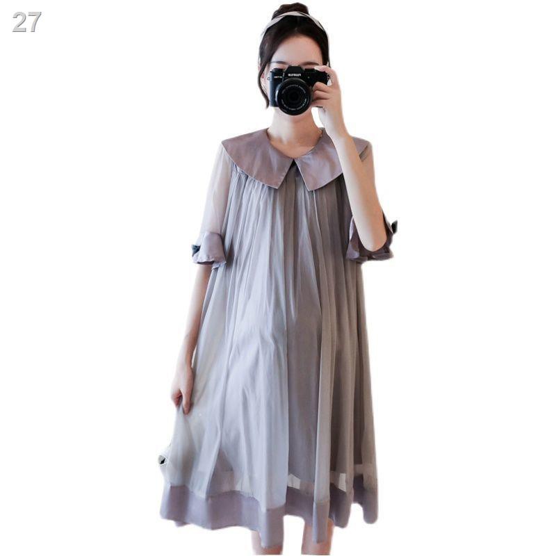quần áo bà bầu mùa hè mới, phụ nữ thời trang plus size, váy lưới gạc, bầu, hợp rộng rãi