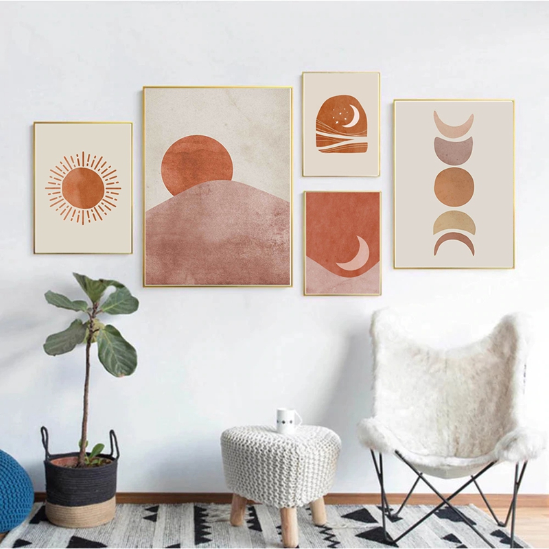 Tranh vải canvas treo tường hình mặt trăng/ mặt trời phong cách Bắc Âu hiện đại
